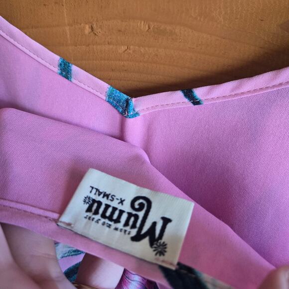 Show Me Your Mumu Caroline Mini Dress Pink Tropical Palm XS Tiered Flowy Boho - Picture 5 of 5